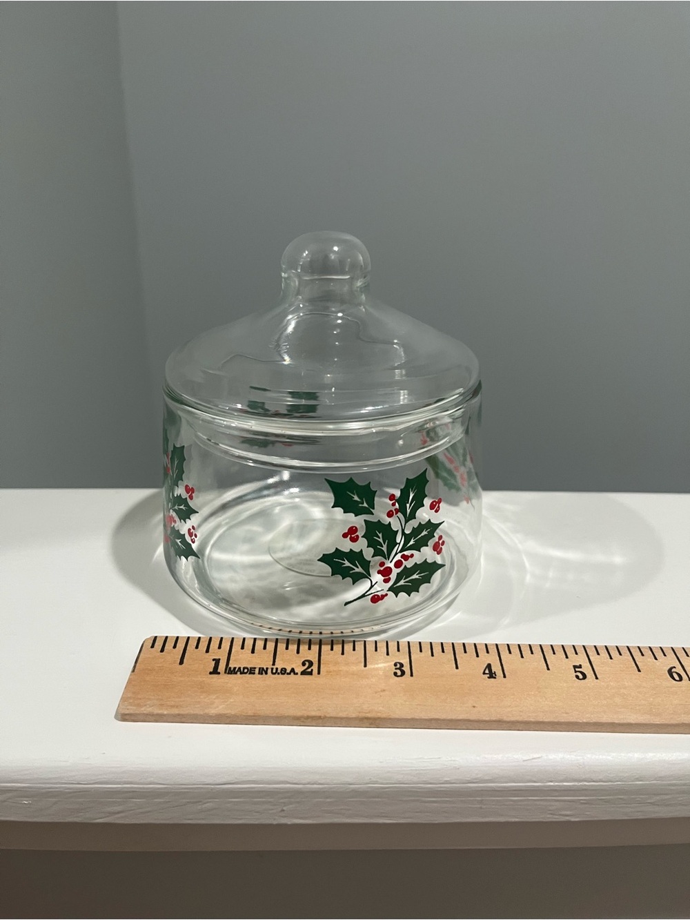 Vintage Indiana Glass Holly & Berries Apothecary Style Holiday Snack Jar & Lid - Picture 5 of 16